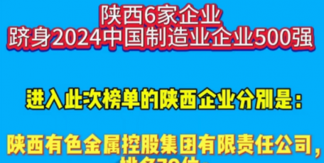 陜西6家企業(yè)躋身2024中國制造業(yè)企業(yè)500強(qiáng)